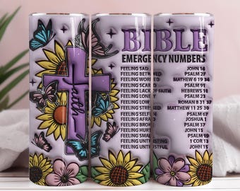 Floral Christian Tumbler Sublimationsentwurf, Bibel-Notfallzahlen (PNG Digital Download)