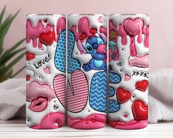 Stitch Valentine Tumbler Wrap, 3D Inflated Design (PNG Digital Download)