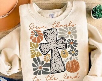 Fall Thanksgiving Christian PNG, Floral Pumpkin Cross (Digital Download)