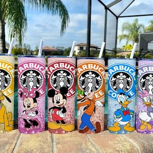Bundle Cartoon Characters Glitter 20oz Tumbler Wrap, Mickey Minnie 20oz Skinny Straight, Baby Yoda Tumbler, Pooh Coffee, Kids Tumbler