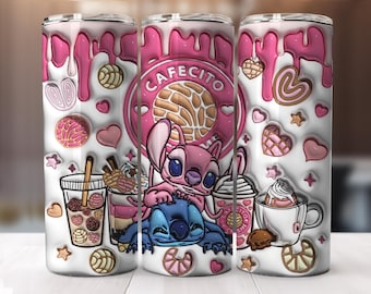 3D Stitch Valentine Tumbler Wrap: Cafecito Y Chisme PNG (Digitaler Download)