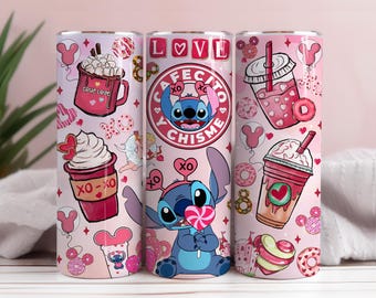 Valentine Coffee Tumbler PNG: Stitch Latte Art, 20oz Skinny Tumbler (Digital Download
