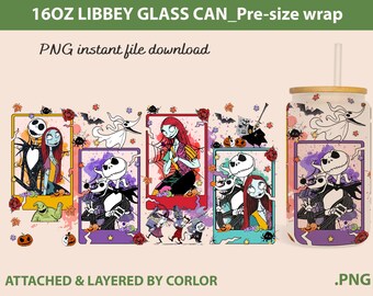 Halloween Tumbler Wrap PNG: Horror Movie Glass Can Design (Digital Download 9.3x8.2")