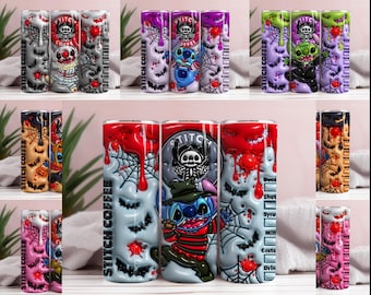 Halloween Stitch Tumbler PNG Bundle, Horror Friends 20oz Wrap (Digital Download)