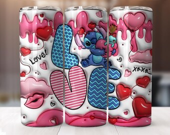 3D Inflated Stitch Valentine Tumbler PNG, 3D Stitch Inflated Valentine Tumbler Wraps, Stitch Love Tumbler Wrap, Valentine Tumbler Png
