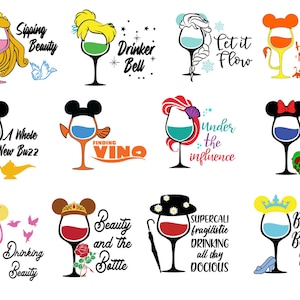 Princess Wine Glass PNG Bundle: Magical Kingdom Designs (Digital Download)