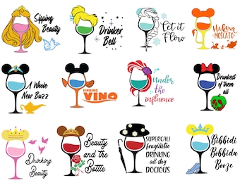 Princess Wine Glass PNG Bundle: Magical Kingdom Designs (Digital Download)