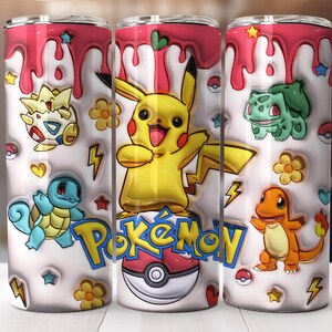 Aufgeblasener Poke Tumbler Wrap Png 3D Tumbler Design, Floral Cartoon Sublimation digitaler Download, 3D digitaler Spiel Tumbler Png, 3D Cartoon Png