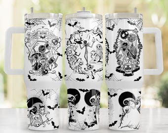 Jack Skellington Tumbler Wrap PNG: Halloween Horror 40oz Sublimeringsdesign (digital nedladdning)