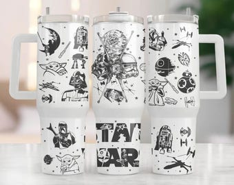 Star Wars 40oz Tumbler Wrap: Retro Cartoon Design (PNG Digital Download)
