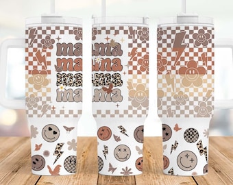 Mama 40oz Tumbler Wrap: Retro Groovy Smiley Design (PNG Digital Download)