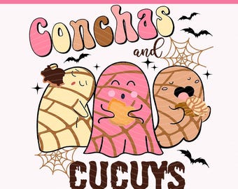 Conchas and Cucuys Mexican Ghost PNG, Spooky Conchas PNG, Pantasmas PNG, Cute Ghost Design, Concha Sublimation Design, Mexican Ghost Png