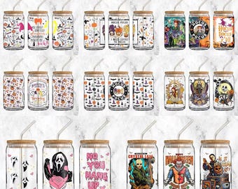 Halloween Can Glass Wrap Bundle, Horror Movie PNG (Digital Download)