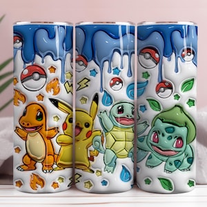 Aufgeblasener 3D Cartoon Poke Tumbler PNG, 3D Tumbler Design, Anime Cartoon Sublimation, 3D Digital Game Tumbler, 3D Kids Movie Tumbler Wrap