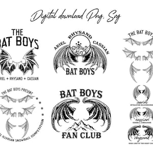 Pakiet Bat Boys Svg, Vintage Acotar Png, The Night Court Illyrians, Dwór Cierni i Róż Svg, Rhysand Cassian Azriel, Bat Boys Fan