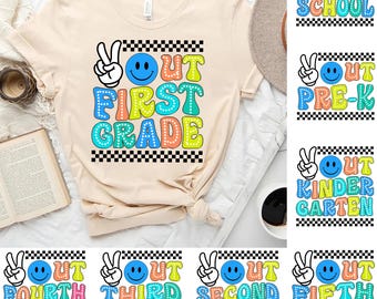 Peace Out School PNG: Retro Wavy Text, Graduation (Digital Download)
