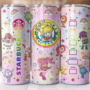Gobelet PNG de dessins animés des années 80, dessins animés des années 80 png, fille arc-en-ciel, gobelet skinny 20 oz, Rainbow Brite Coffee Png, emballage de gobelet de dessins animés rétro des années 80