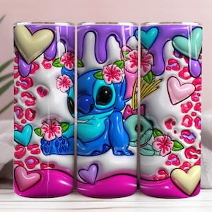 3D Inflated Stitch Tumbler, Inflated Stitch Wrap, Cartoon Movie Tumbler, 20oz Skinny Tumbler, Inflated Tumbler, Full Tumbler Wrap,Png File