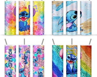 Stitch Cartoon Tumbler Bundle: Color Splash 20oz Skinny Design (PNG Digital Download)