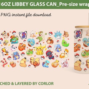 Verre de canette à ressort Cartoon, Verre de canette Gotta catch 'em all, Emballage de canette en verre Poke, Verre de canette Poke Libbey 16 oz, Gobelet skinny 20 oz 16 oz