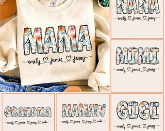 Floral Mama Grandma Nana PNG Bundle: Custom Kids Names (Digital Download)
