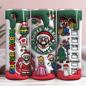 3D Inflated Cartoon Christmas Tumbler PNG, 3D Kids Game Tumbler, 3D Funny Movie Sublimation Wraps, Christmas Digital Game Tumbler Wrap Png