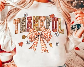 Thankful Coquette Leopard Bow PNG, Fall Thanksgiving Design (Digital Download)