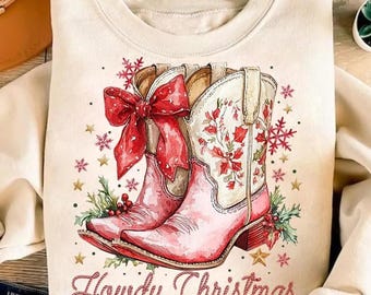 Howdy Christmas Png, Western Weihnachten Png, Kokette Weihnachten Png, Urlaub Png, Cowgirl Weihnachten Png, Ästhetische Png, Retro Weihnachten Png