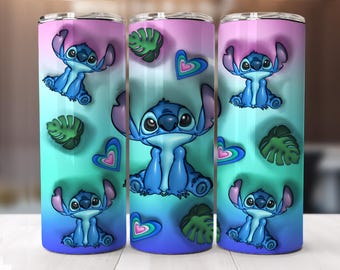 Diseño de vaso Stitch: Vaso 3D inflado de 20 oz, delgado, sublimación (descarga digital)
