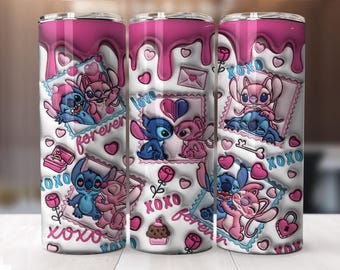 3D Inflated Stitch Valentine Tumbler PNG, 3D Stitch Inflated Valentine Tumbler Wraps,20oz Skinny Tumbler, Valentine Png, PNG Download