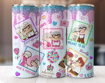 Carl and Ellie Valentine Tumbler Wrap: 'Up' Cartoon (PNG Download)