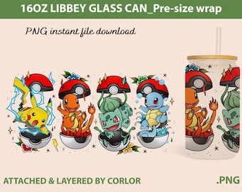 Gotta catch ‘em all Can Glass, Poke Glass Can Wrap, Poke Libbey Can Glass 16oz PNG Digital Download, Poke Bad Bunny Glass Can Wrap