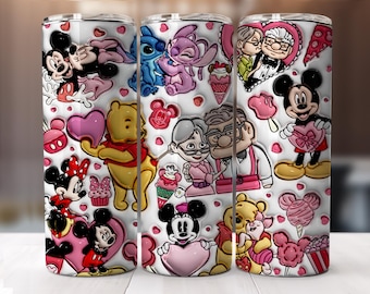 3D Inflated Stitch Valentine Tumbler Wrap, Mickey Minnie Valentine 3D Inflated Tumbler Wrap, Carl And Ellie Tumbler Png, Pooh Valentine