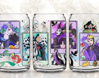 Cartoon Villains 16oz Can Glass Wrap PNG , The Evil Queen Halloween Can Glass, Horror Movies, Halloween Png, Sublimation Design