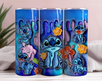 Cartoon Stitch 20oz Tumbler Wrap: 3D Inflated Design (PNG Download)
