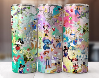Cartoon Characters Glitter Tumbler Wrap: Mickey, Minnie, Stitch (Digital Download)