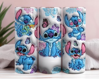 3D Inflated Stitch Tumbler PNG, 3D Stitch Tumbler Wraps 20oz Skinny Sublimation Digital Downloads 3D Puffy Design Sublimation