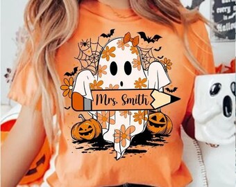 Floral Ghost Teacher Halloween PNG, Trick or Teach (Digital Download)