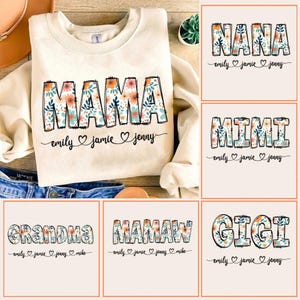 Floral Mama Grandma Nana Bundle png, Floral Mama png, Mama Flower met kindernamen, Mama bloemen, Custom Mama groovy png, Moederdagcadeau