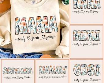 Floral Mama Grandma Nana PNG Bundle: Custom Kids Names (Digital Download)