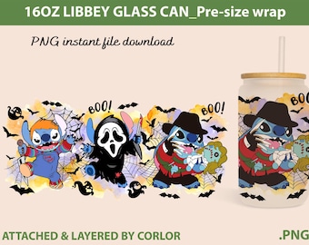Envoltorio para vaso de Halloween de Stitch: Lata de Libbey de 16 oz (descarga digital)