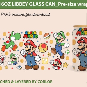 Cartoon Film Dosenglas, 16 Unze Libbey Glasdose, Spiel Becher, Spiel-Liebhaber, Cartoon Tumbler Wrap, Dosenglas Wrap, Png Sofortiger Download