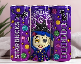 3D Inflated Halloween Tumbler, Button Doll Design (PNG)