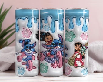Inflated Cartoon Tumbler Wrap: Floral 20oz Skinny Tumbler PNG (Digital Download)