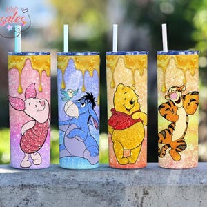 Vaso Winnie The Pooh PNG, vaso de dibujos animados de 20 oz, envoltura para vaso de primavera de Pooh, vaso delgado de 20 oz, vaso con purpurina, vaso para café