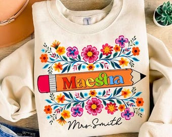Spanish Teacher Floral PNG: Mexican Flowers, Maestra Design (Digital Download)