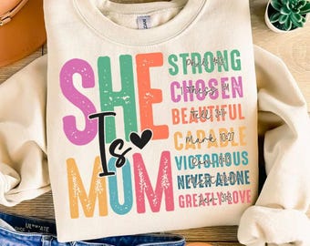 Retro She Is Mom PNG: Mother's Day Shirt Design (Digital Download)
