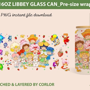 Strawberry Glass Can Png, Cartoon 80s Can Glass, 80s cartoons png, rainbow girl Libbey Glass Can 16oz, Retro 80s cartoons Tumbler Wrap