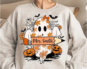Floral Ghost Teacher Halloween PNG: Spooky Trick or Teach Design (Digital Download)