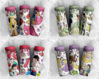 3D Inflated Princess Tumbler Wrap: Cartoon Sublimation Design (PNG Digital Download)